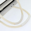 BURBERRY Hand Bag Canvas White Navy Silver Auth 91265-7