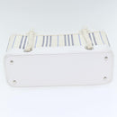 BURBERRY Hand Bag Canvas White Navy Silver Auth 91265-5