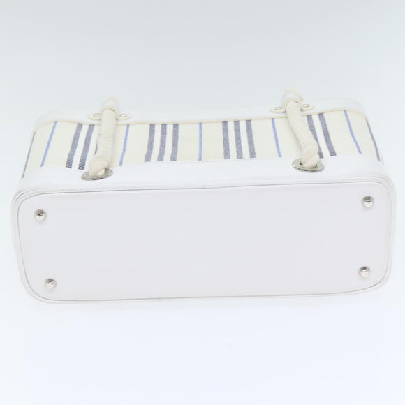BURBERRY Hand Bag Canvas White Navy Silver Auth 91265