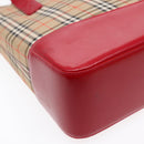 BURBERRY Nova Check Tote Bag Canvas Leather Beige Red gold Auth 91268-16