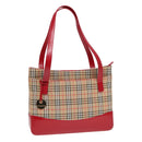 BURBERRY Nova Check Tote Bag Canvas Leather Beige Red gold Auth 91268-1