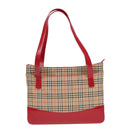 BURBERRY Nova Check Tote Bag Canvas Leather Beige Red gold Auth 91268-13