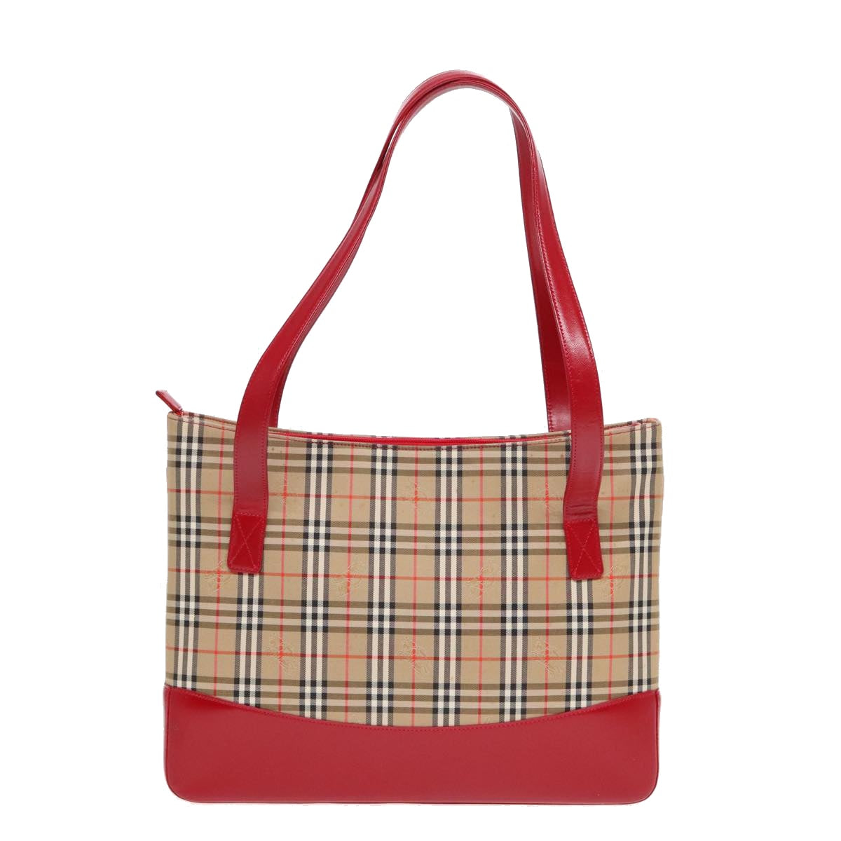 BURBERRY Nova Check Tote Bag Canvas Leather Beige Red gold Auth 91268