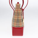 BURBERRY Nova Check Tote Bag Canvas Leather Beige Red gold Auth 91268-3