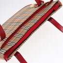 BURBERRY Nova Check Tote Bag Canvas Leather Beige Red gold Auth 91268-6