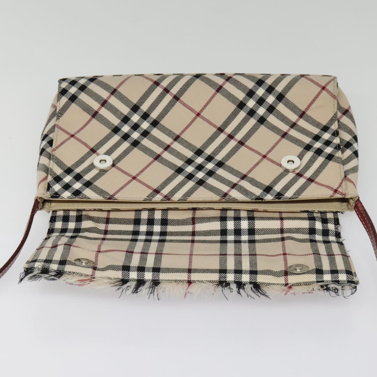 BURBERRY Nova Check Blue Label Shoulder Bag Canvas Beige Red Auth 91270