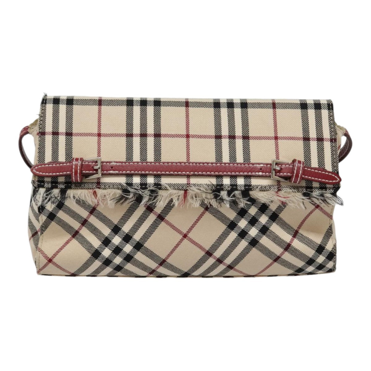 BURBERRY Nova Check Blue Label Shoulder Bag Canvas Beige Red Auth 91270 - 0