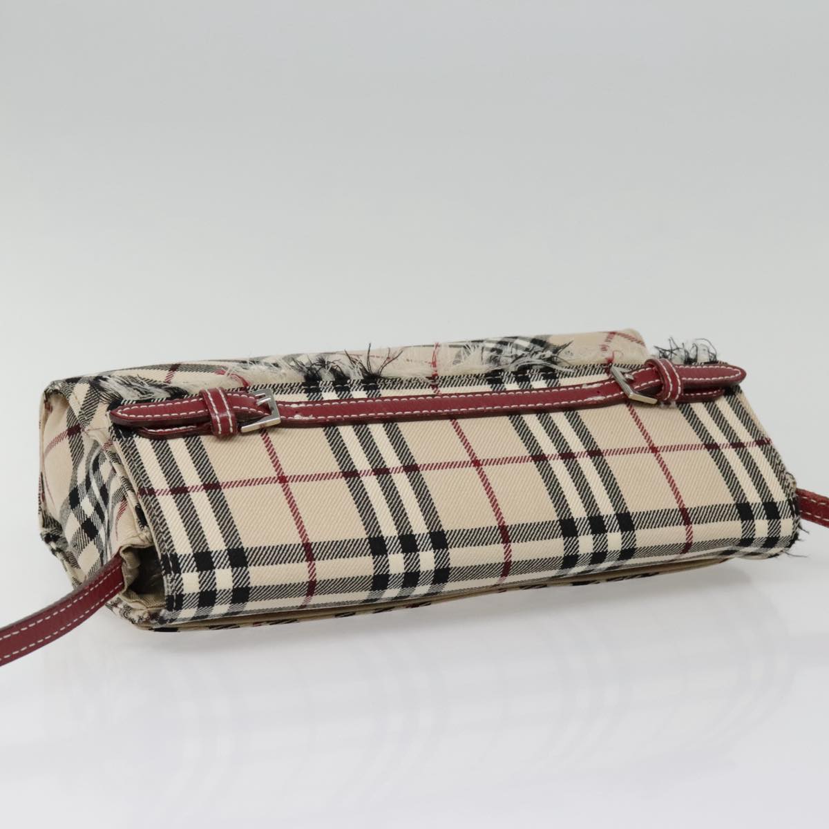 BURBERRY Nova Check Blue Label Shoulder Bag Canvas Beige Red Auth 91270