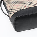 BURBERRY Nova Check Shoulder Bag Canvas Leather Beige Black Silver Auth 91272-14