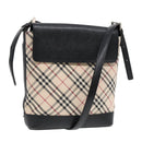 BURBERRY Nova Check Shoulder Bag Canvas Leather Beige Black Silver Auth 91272-1