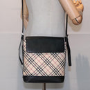 BURBERRY Nova Check Shoulder Bag Canvas Leather Beige Black Silver Auth 91272-20