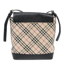 BURBERRY Nova Check Shoulder Bag Canvas Leather Beige Black Silver Auth 91272-2