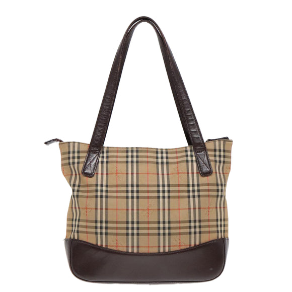BURBERRY Nova Check Tragetasche Canvas Beige Auth 91273