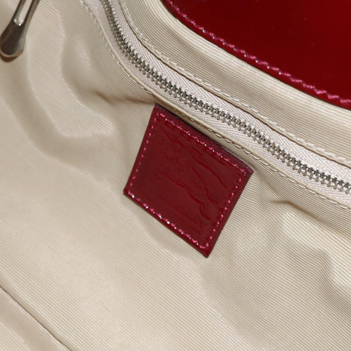 BURBERRY Hand Bag Enamel Red Silver Auth 91276