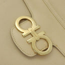 Salvatore Ferragamo Gancini Shoulder Bag Leather Beige Gold Auth 91285-17
