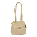 Salvatore Ferragamo Gancini Shoulder Bag Leather Beige Gold Auth 91285-1