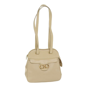 Salvatore Ferragamo Gancini Shoulder Bag Leather Beige Gold Auth 91285