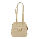 Salvatore Ferragamo Gancini Shoulder Bag Leather Beige Gold Auth 91285-13