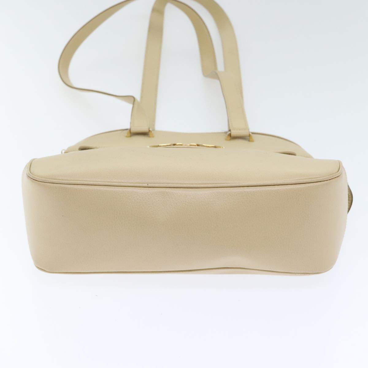 Salvatore Ferragamo Gancini Shoulder Bag Leather Beige Gold Auth 91285