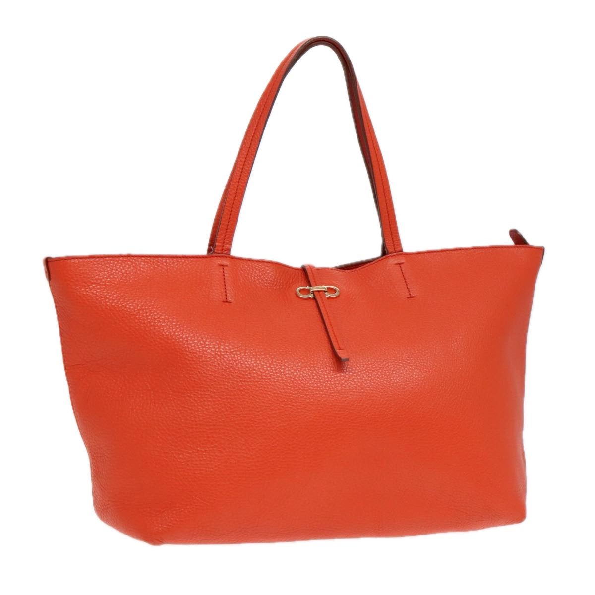 Salvatore Ferragamo Gancini Tote Bag Leather Orange Gold Auth 91286