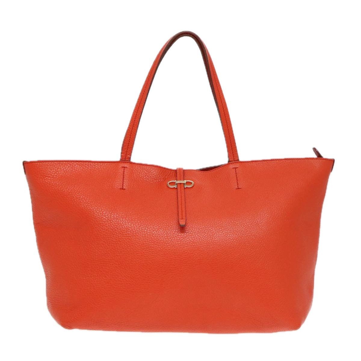 Salvatore Ferragamo Gancini Tote Bag Leather Orange Gold Auth 91286 - 0