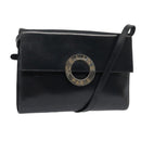 CELINE Shoulder Bag Leather Navy Gold Auth 91291-1