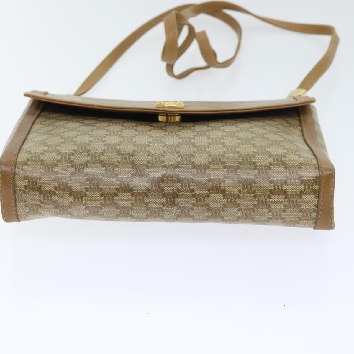 CELINE Macadam Canvas Shoulder Bag Beige Gold Auth 91292