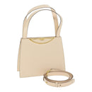 CELINE Hand Bag Leather 2way Cream Gold Auth 91296-1