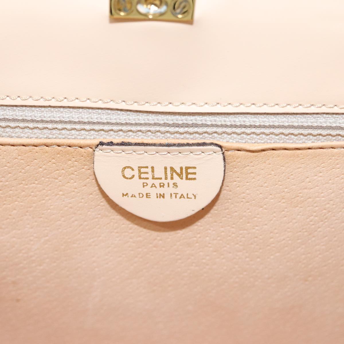 CELINE Hand Bag Leather 2way Cream Gold Auth 91296