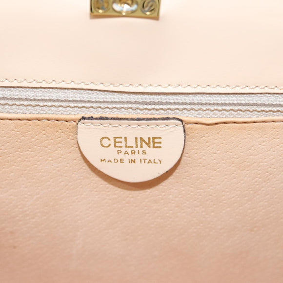 CELINE Handtasche Leder 2-Wege Creme Gold Auth 91296