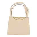 CELINE Hand Bag Leather 2way Cream Gold Auth 91296-13