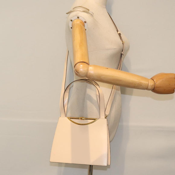 CELINE Hand Bag Leather 2way Cream Gold Auth 91296