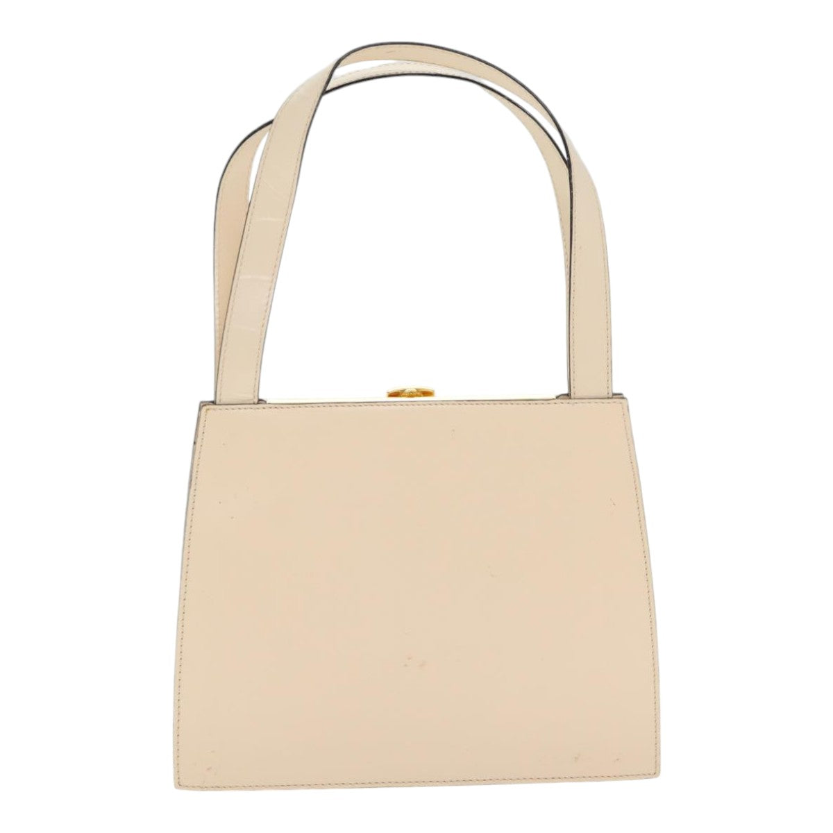 CELINE Hand Bag Leather 2way Cream Gold Auth 91296 - 0