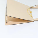 CELINE Hand Bag Leather 2way Cream Gold Auth 91296-3