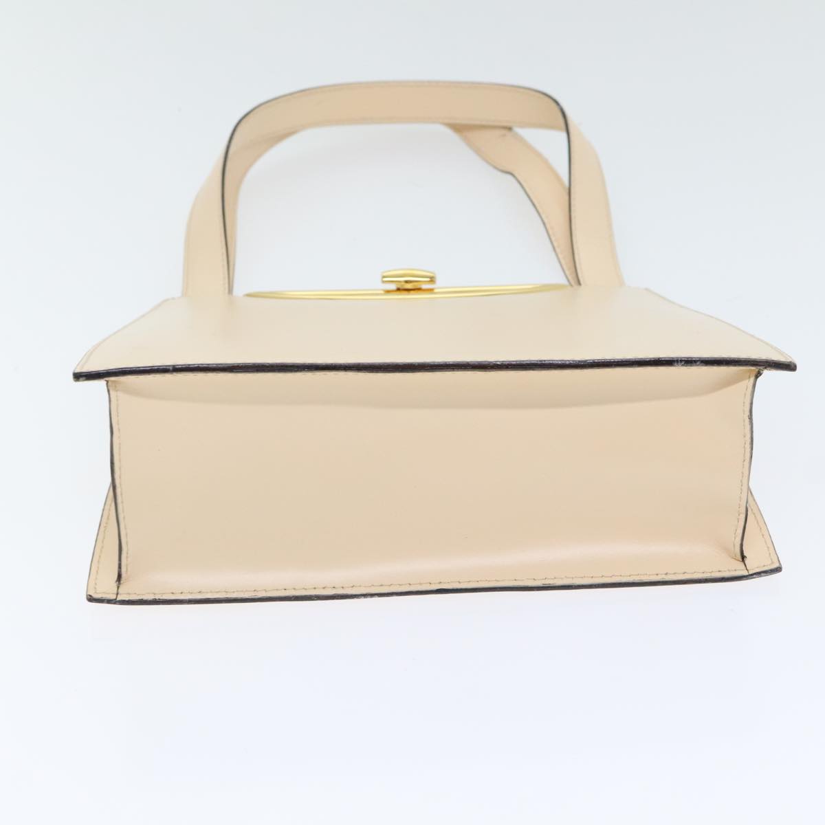 CELINE Hand Bag Leather 2way Cream Gold Auth 91296