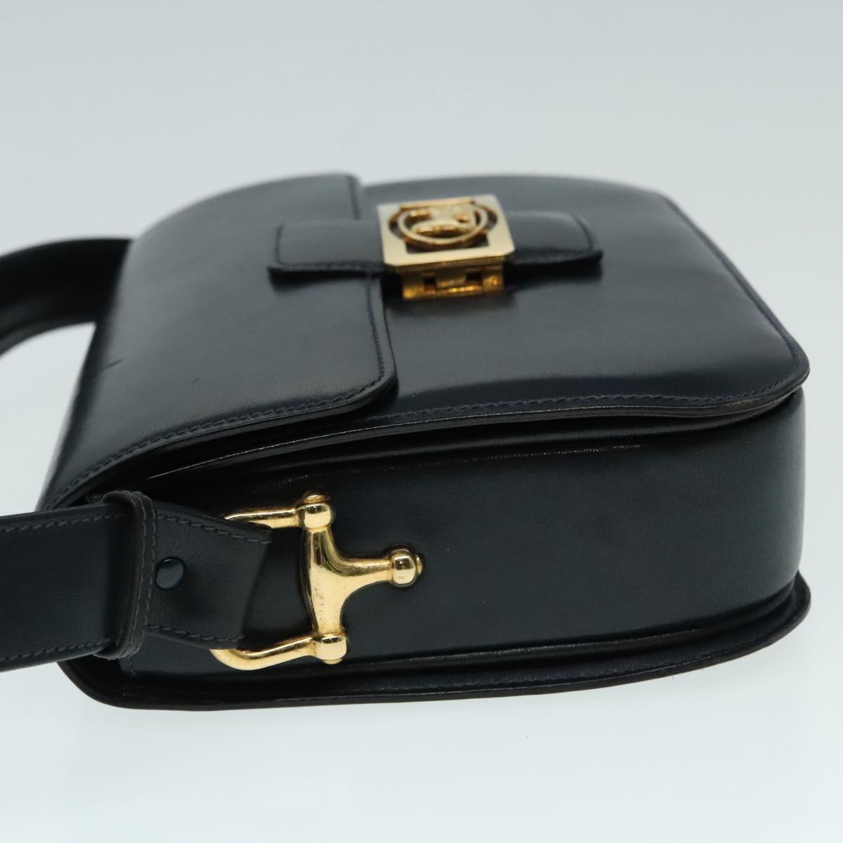 CELINE Horse Carriage Shoulder Bag Leather Black Gold Auth 91297