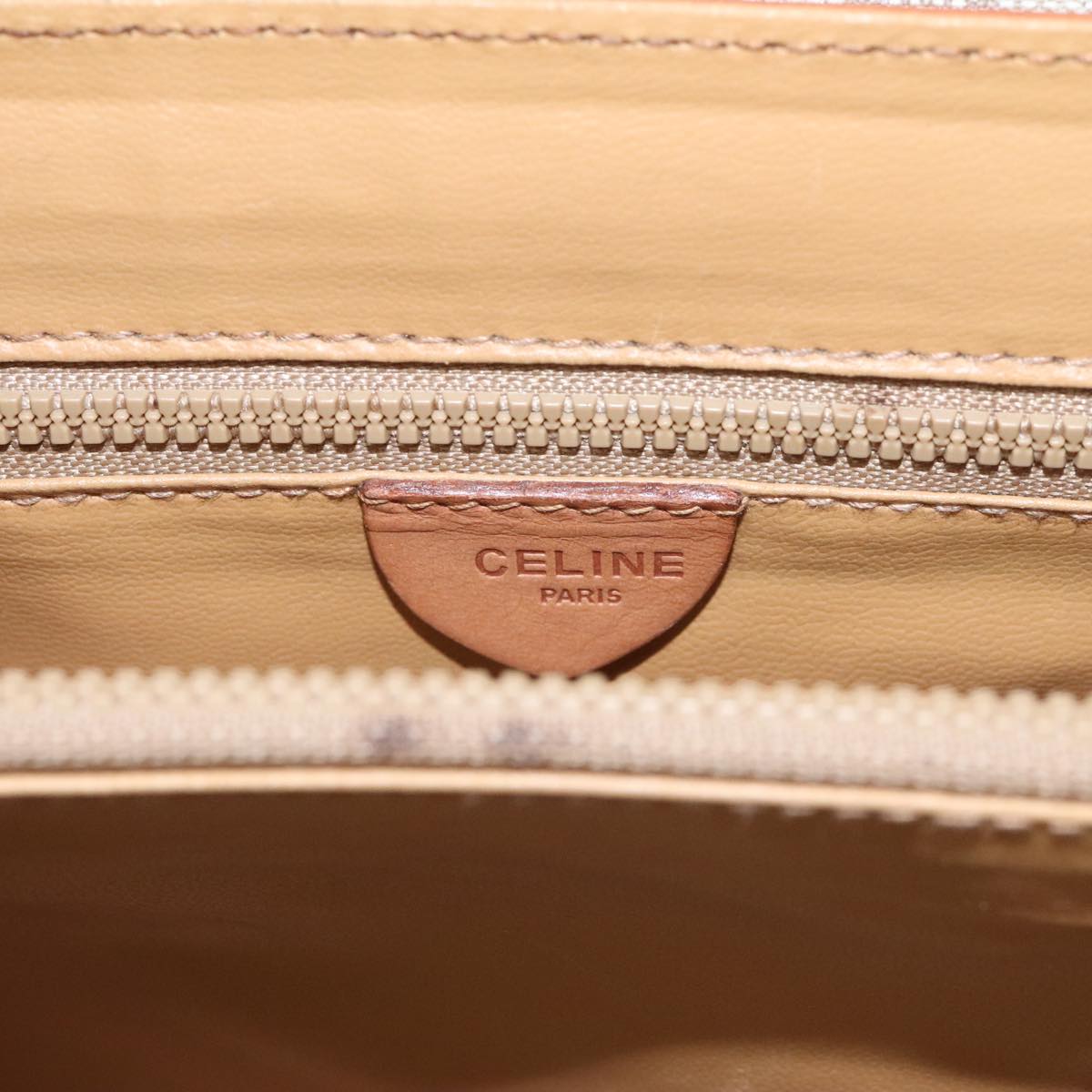 CELINE Macadam Canvas Hand Bag Beige Gold Auth 91300