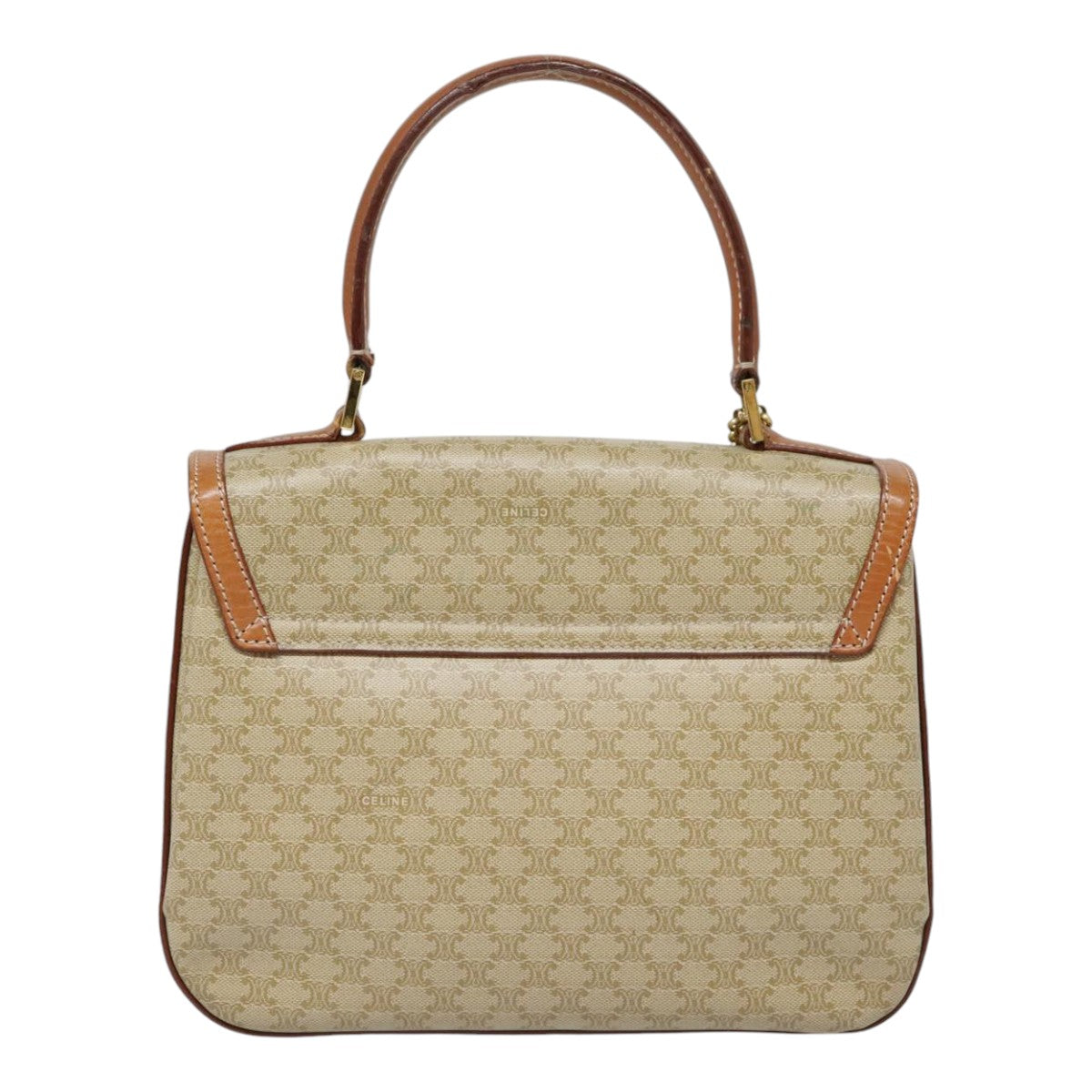 CELINE Macadam Canvas Hand Bag 2way Beige Gold Auth 91306