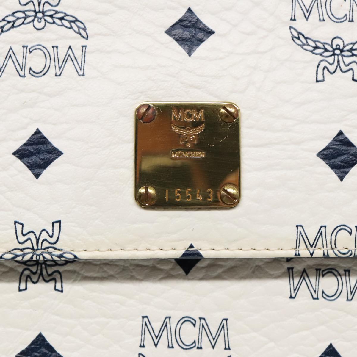 MCM Vicetos Logogram Chain Shoulder Bag PVC Leather White Gold Auth 91309