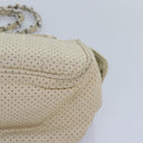 CHANEL Chain Shoulder Bag Punching leather White Silver CC Auth 91310-15