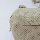 CHANEL Chain Shoulder Bag Punching leather White Silver CC Auth 91310-16