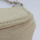 CHANEL Chain Shoulder Bag Punching leather White Silver CC Auth 91310-17