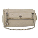 CHANEL Chain Shoulder Bag Punching leather White Silver CC Auth 91310-1
