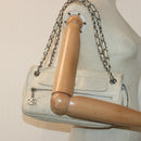 CHANEL Chain Shoulder Bag Punching leather White Silver CC Auth 91310-26