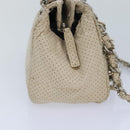 CHANEL Chain Shoulder Bag Punching leather White Silver CC Auth 91310-4