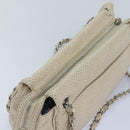 CHANEL Chain Shoulder Bag Punching leather White Silver CC Auth 91310-6