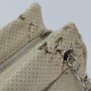 CHANEL Chain Shoulder Bag Punching leather White Silver CC Auth 91310-7