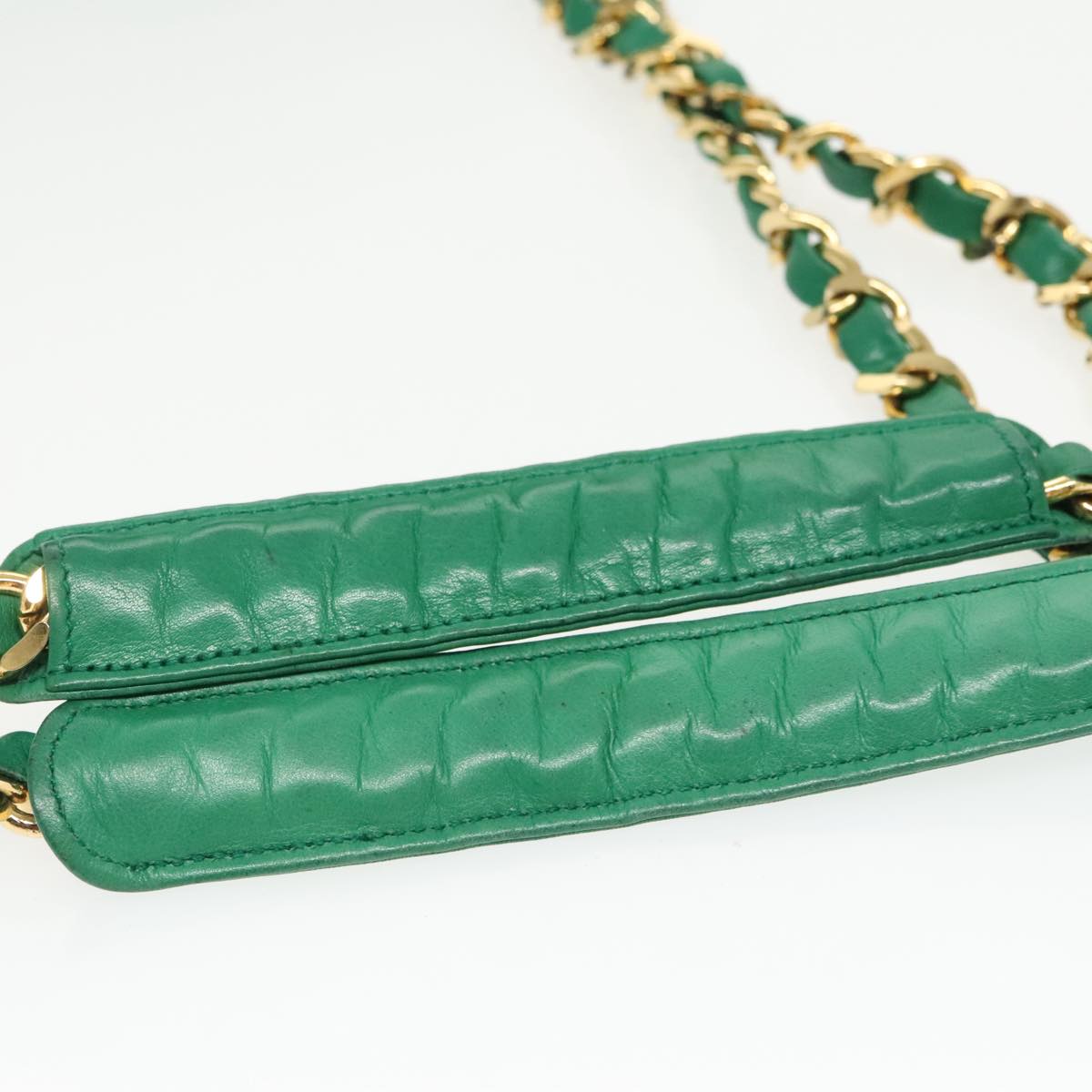 CHANEL Chain Shoulder Bag Lamb Skin Green Gold CC Auth 91322