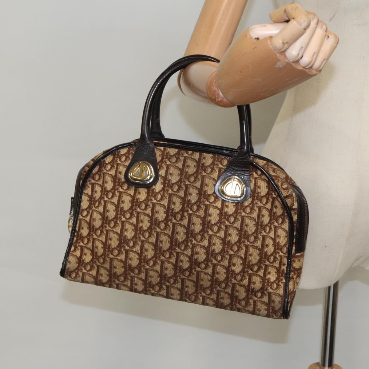 Christian Dior Trotter Canvas Hand Bag Brown Auth 91325