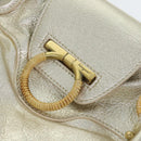 Salvatore Ferragamo Gancini Hand Bag Leather Gold Tone Gold Auth 91343AV-18